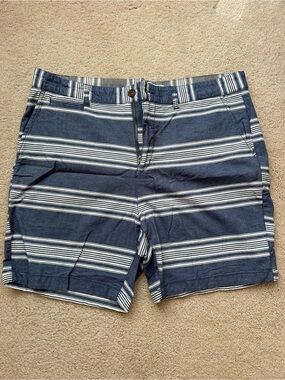 Five Four Navy and White Striped Flat Front Shorts